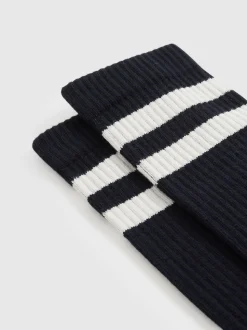 Reiss Navy/Ecru Henman Cotton-Blend Double-Stripe Socks