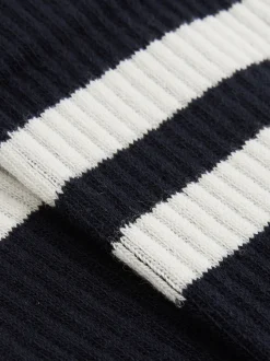 Reiss Navy/Ecru Henman Cotton-Blend Double-Stripe Socks