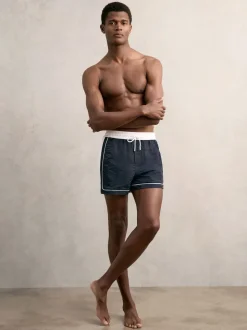 Reiss Navy/White Cano Colour-Block Piped-Trim Swim Shorts