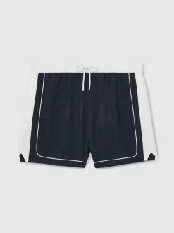 Reiss Navy/White Cano Colour-Block Piped-Trim Swim Shorts