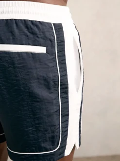 Reiss Navy/White Cano Colour-Block Piped-Trim Swim Shorts