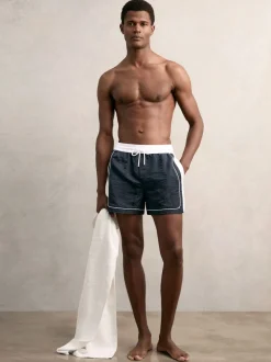 Reiss Navy/White Cano Colour-Block Piped-Trim Swim Shorts
