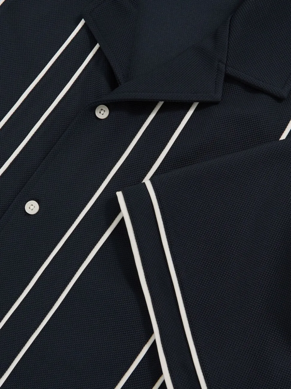 Reiss Navy/White Sander Piped-Stripe Cuban-Collar Shirt