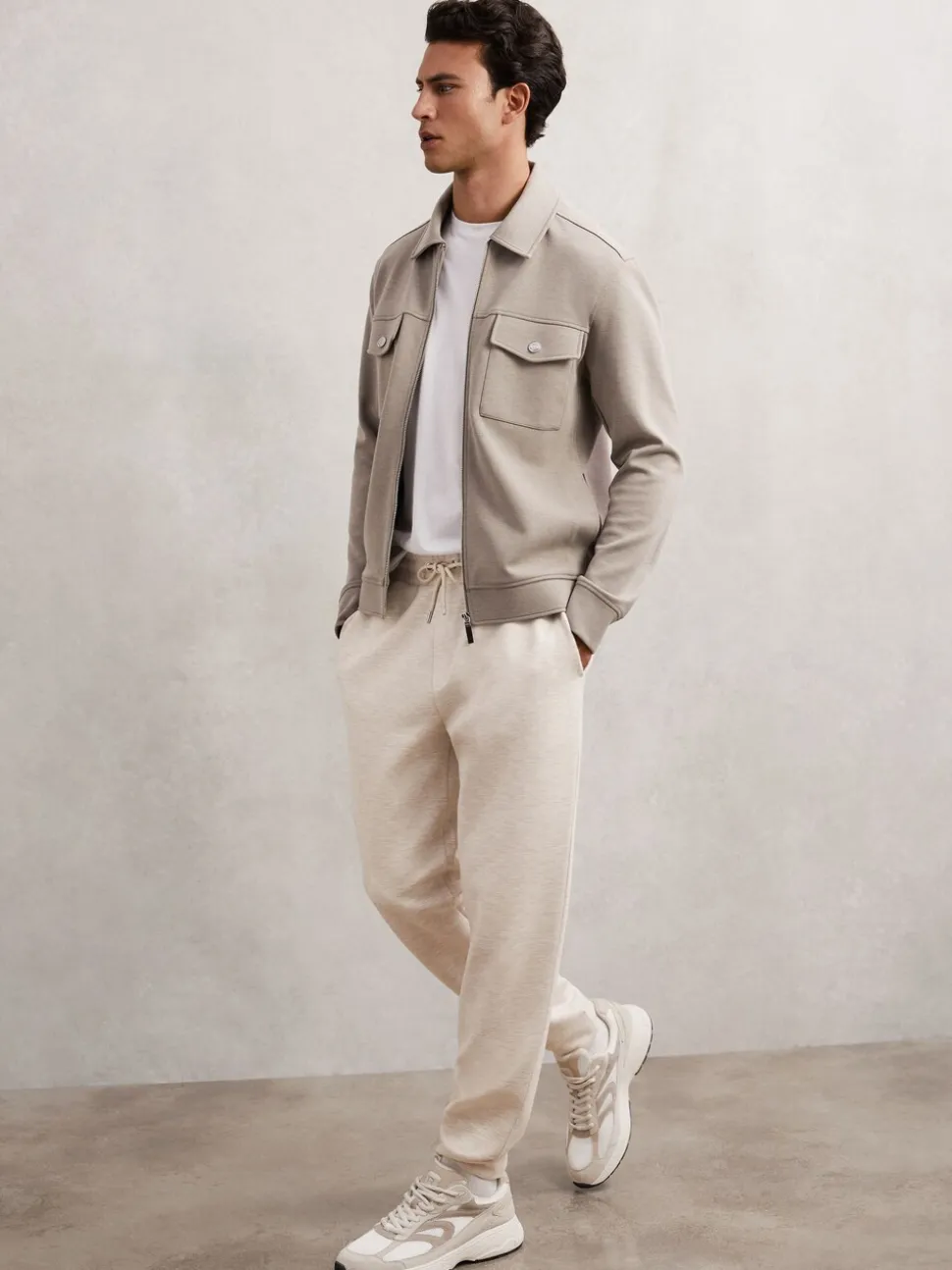 Reiss Oatmeal Bell Jersey Drawstring Cuffed Joggers