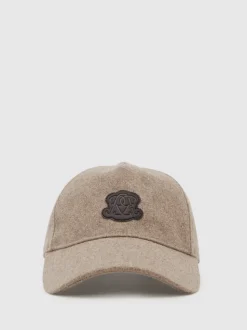 Reiss Oatmeal Brown Abel Monogram Appliqué Wool-Blend Cap