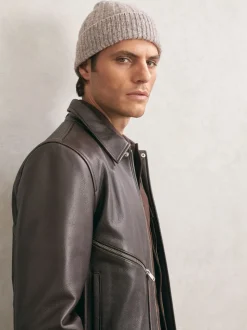 Reiss Oatmeal Melange Edgeley Wool-Blend Chunky Rib-Knit Beanie