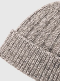 Reiss Oatmeal Melange Edgeley Wool-Blend Chunky Rib-Knit Beanie