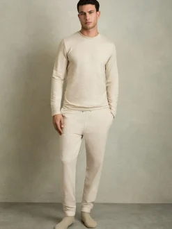 Reiss Oatmeal Melange Jose Drawstring Fleece Lined Joggers