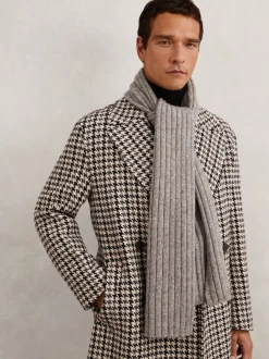 Reiss Oatmeal Melange Swinly Chunky Rib Wool Blend Scarves