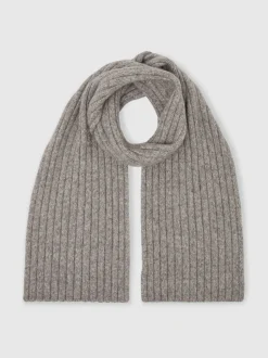 Reiss Oatmeal Melange Swinly Chunky Rib Wool Blend Scarves