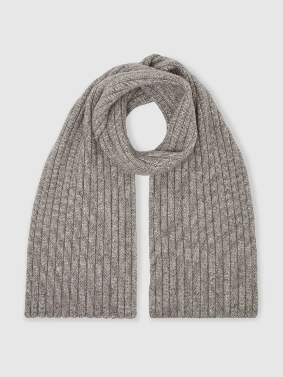Reiss Oatmeal Melange Swinly Chunky Rib Wool Blend Scarves
