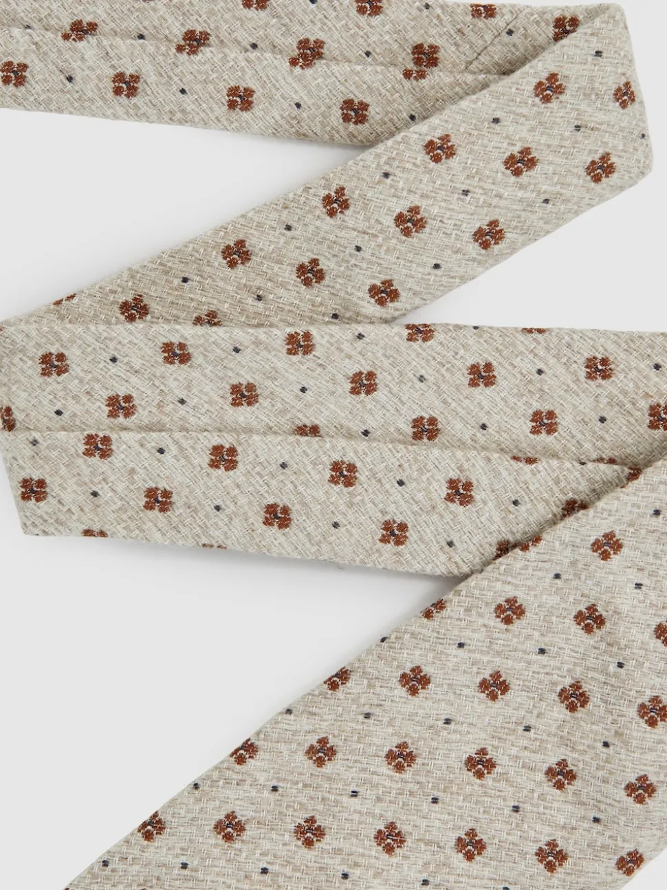 Reiss Oatmeal Melange Tullio Wool-Silk Floral-Medallion Tie