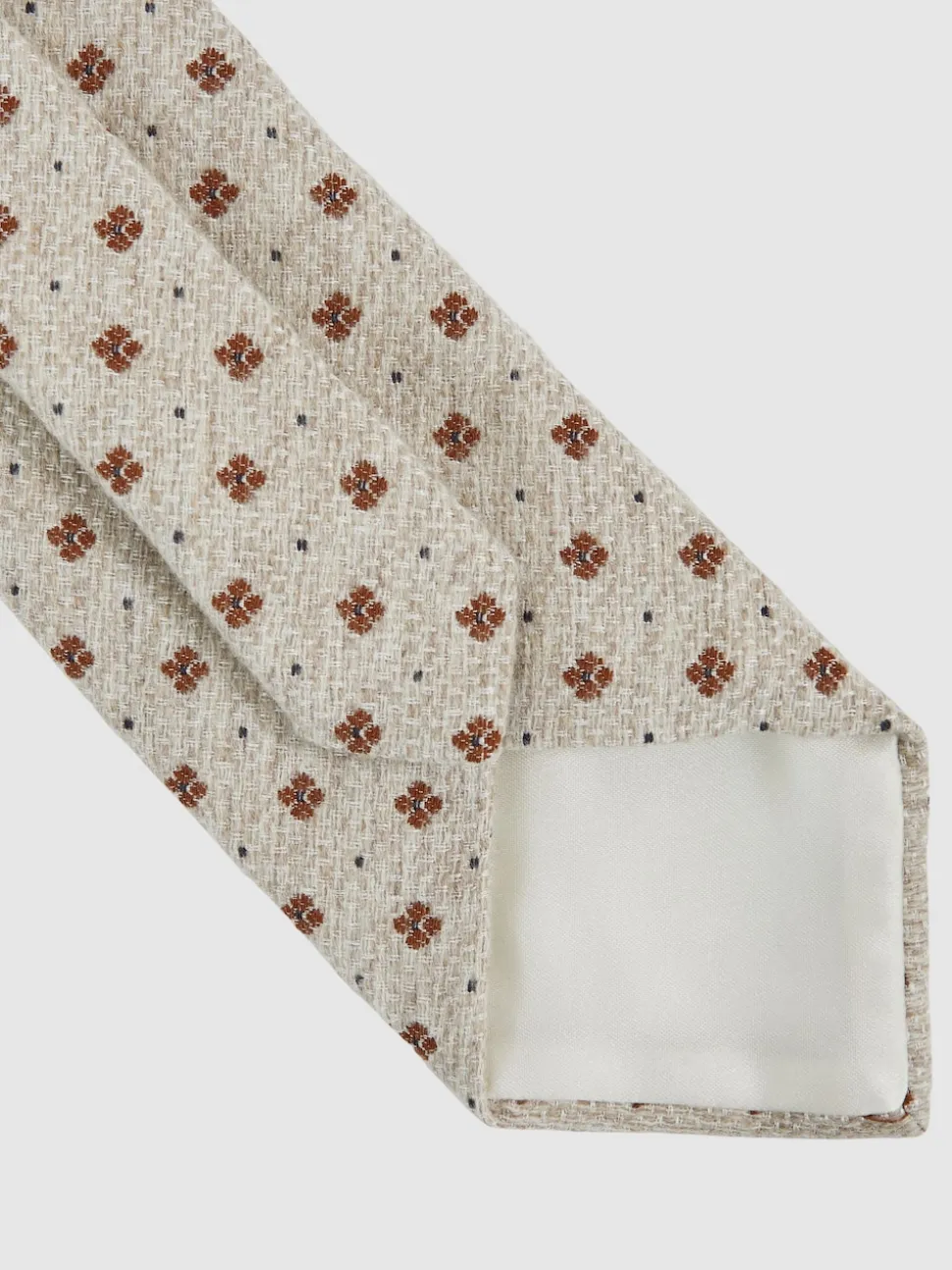 Reiss Oatmeal Melange Tullio Wool-Silk Floral-Medallion Tie
