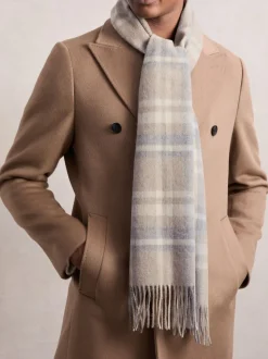 Reiss Oatmeal Multi Charis Wool-Cashmere Check Scarf