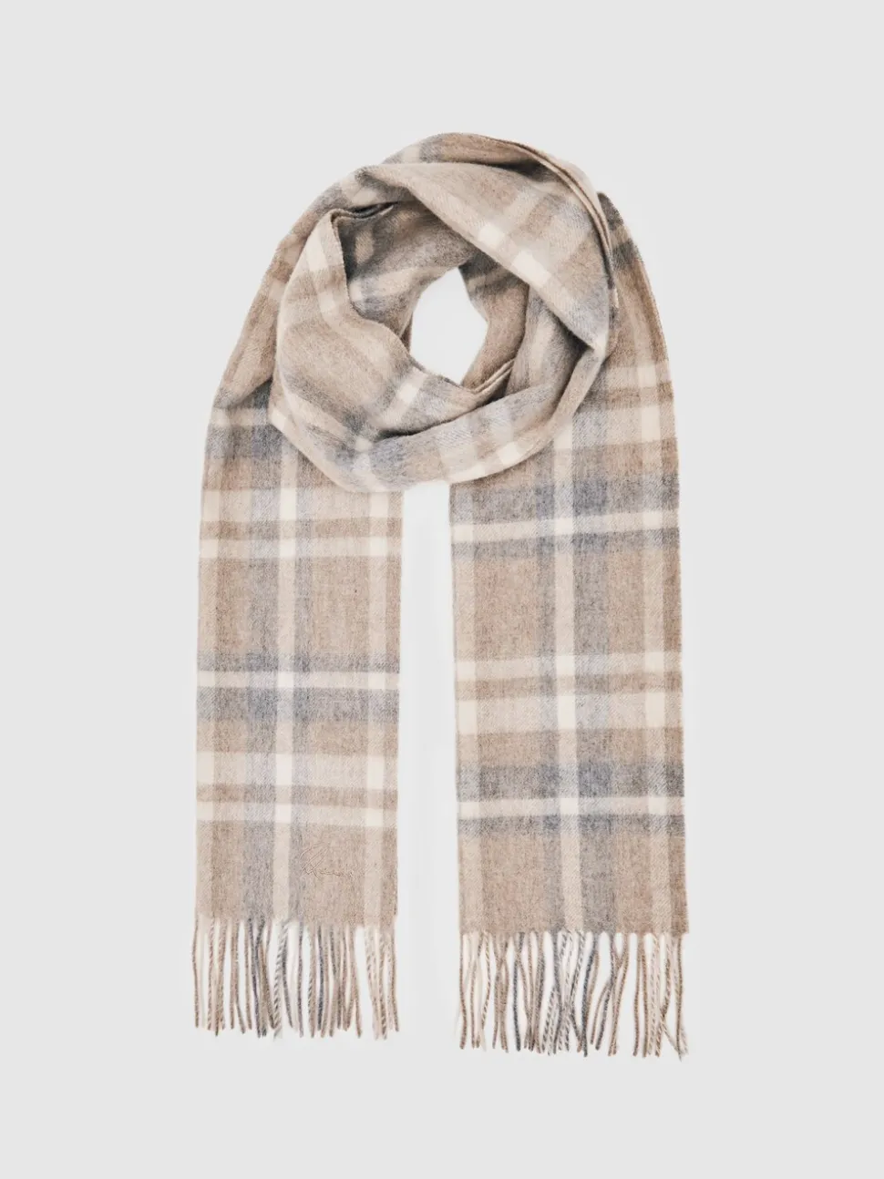 Reiss Oatmeal Multi Charis Wool-Cashmere Check Scarf