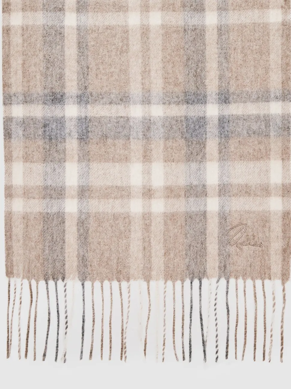 Reiss Oatmeal Multi Charis Wool-Cashmere Check Scarf