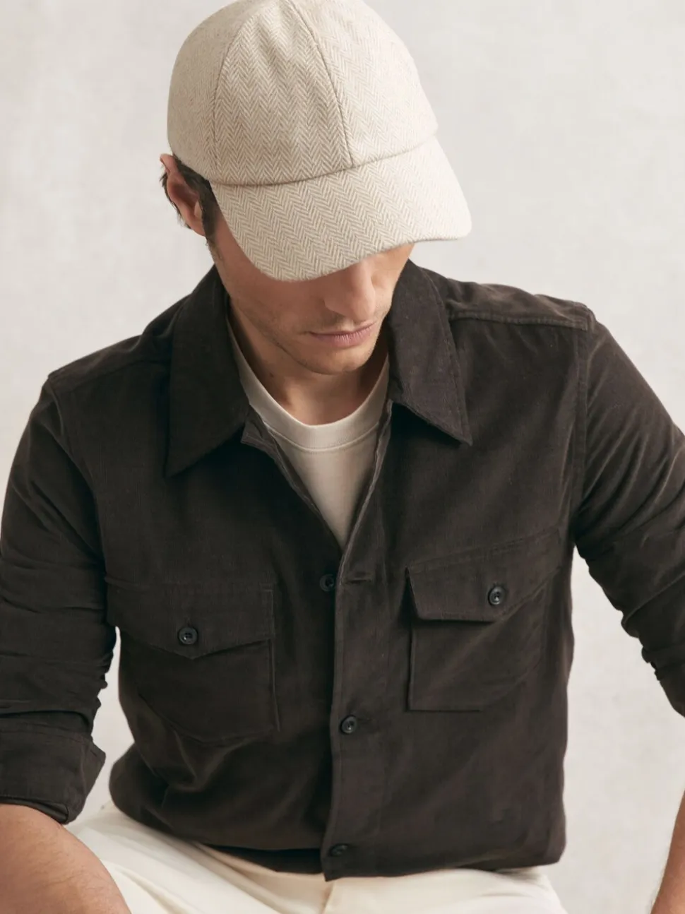Reiss Oatmeal Salas Herringbone Cap with Wool