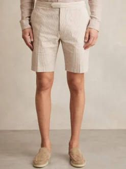 Reiss Oatmeal/White Bay Seersucker Stripe Tailored Shorts