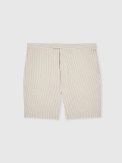 Reiss Oatmeal/White Bay Seersucker Stripe Tailored Shorts