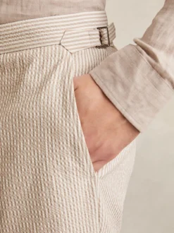Reiss Oatmeal/White Bay Seersucker Stripe Tailored Shorts