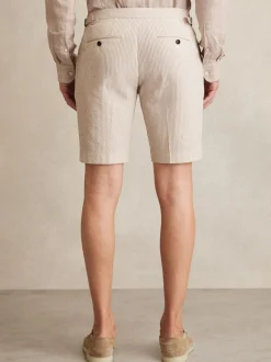 Reiss Oatmeal/White Bay Seersucker Stripe Tailored Shorts