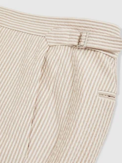 Reiss Oatmeal/White Bay Seersucker Stripe Tailored Shorts