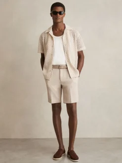 Reiss Oatmeal/White Pin Jersey Pinstripe Shorts