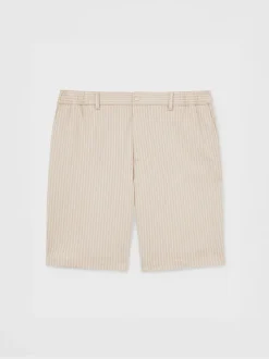Reiss Oatmeal/White Pin Jersey Pinstripe Shorts