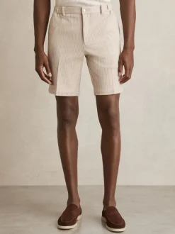 Reiss Oatmeal/White Pin Jersey Pinstripe Shorts