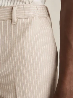 Reiss Oatmeal/White Pin Jersey Pinstripe Shorts