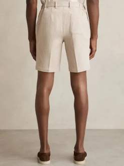 Reiss Oatmeal/White Pin Jersey Pinstripe Shorts