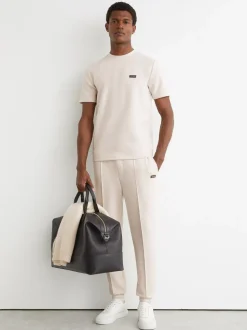 Reiss Off White Barnes Premium Interlock Cuffed Logo Joggers