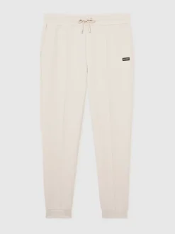 Reiss Off White Barnes Premium Interlock Cuffed Logo Joggers