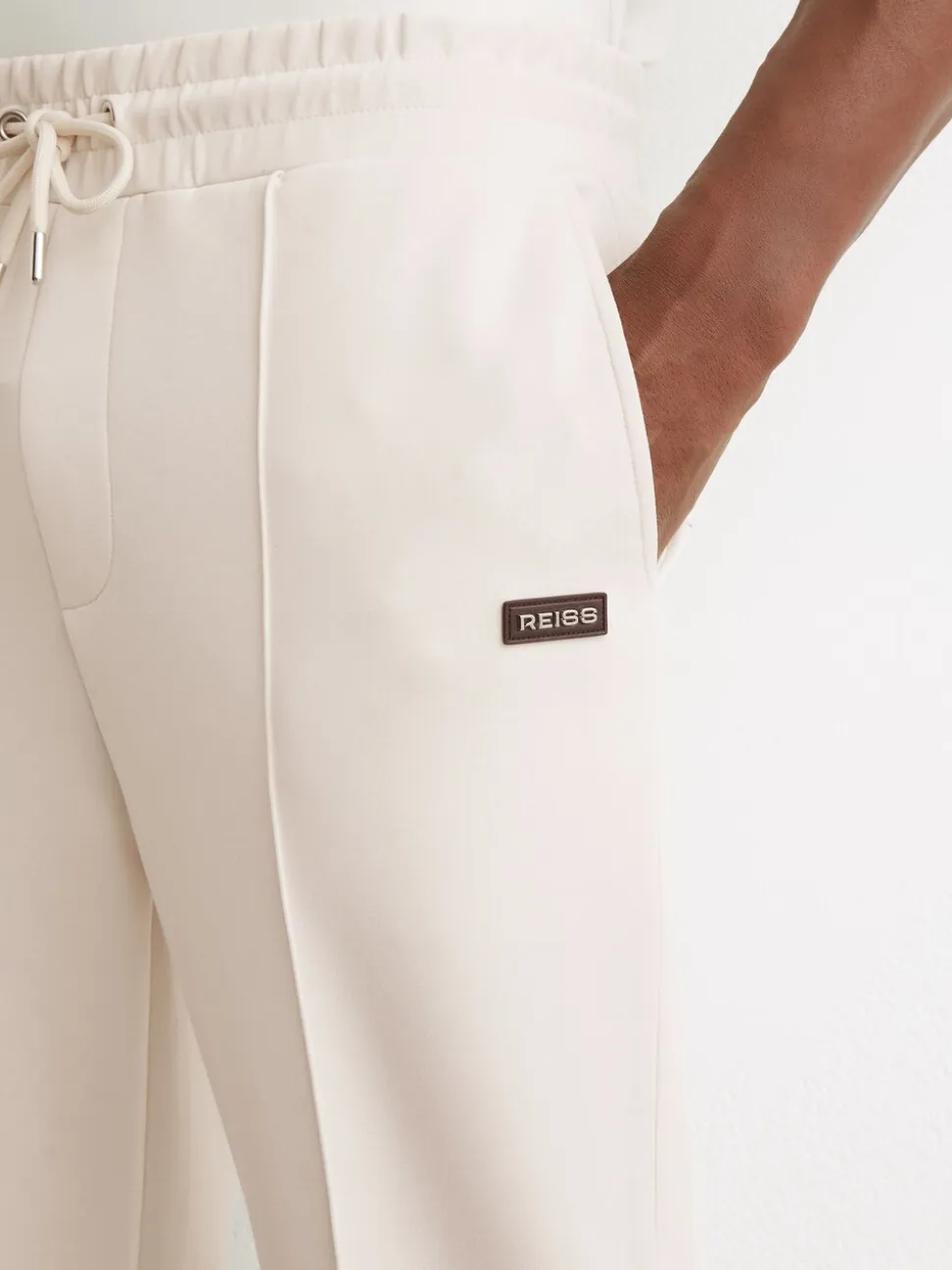 Reiss Off White Barnes Premium Interlock Cuffed Logo Joggers
