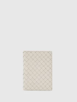 Reiss Off White Floyd Leather Woven Bifold Cardholder