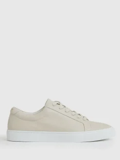 Reiss Off White Luca Tumbled Tumbled Leather Trainers