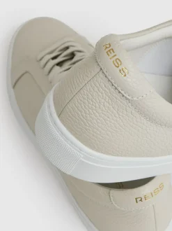 Reiss Off White Luca Tumbled Tumbled Leather Trainers