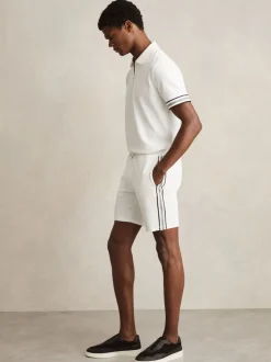 Reiss Off White Phoenix Textured Tape Drawstring Shorts