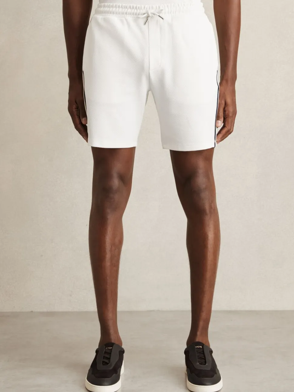 Reiss Off White Phoenix Textured Tape Drawstring Shorts