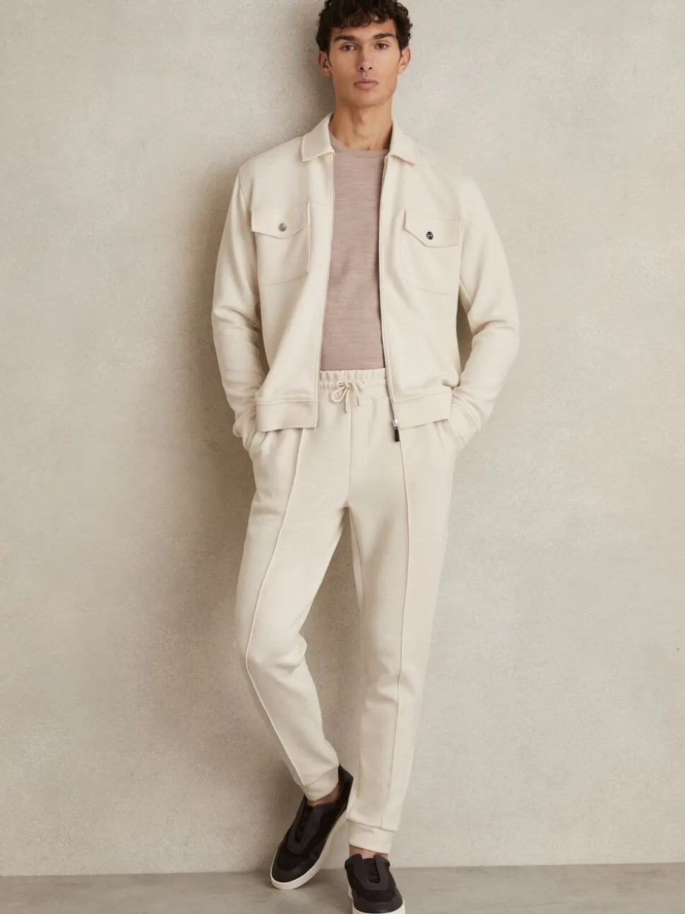 Reiss Off White Premier Drawstring Jersey Joggers