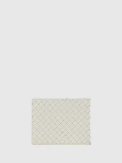 Reiss Off White Quincy Leather Woven Billfold Wallet