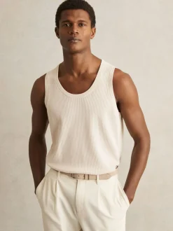 Reiss Off White Watson Textured Crew Neck Ribbed Vest