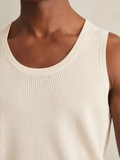 Reiss Off White Watson Textured Crew Neck Ribbed Vest