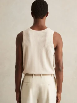 Reiss Off White Watson Textured Crew Neck Ribbed Vest