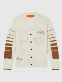Reiss Off White/Camel Boom McLaren F1 Team Varsity Wool-Cashmere Cardigan