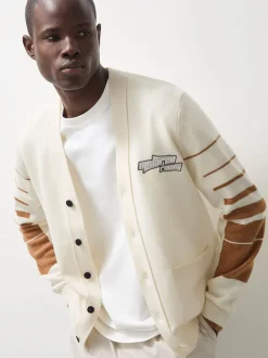 Reiss Off White/Camel Boom McLaren F1 Team Varsity Wool-Cashmere Cardigan