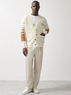 Reiss Off White/Camel Boom McLaren F1 Team Varsity Wool-Cashmere Cardigan
