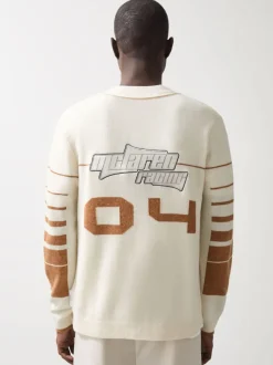 Reiss Off White/Camel Boom McLaren F1 Team Varsity Wool-Cashmere Cardigan