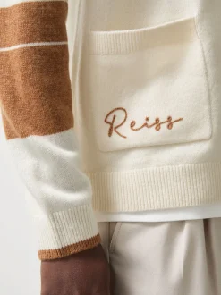 Reiss Off White/Camel Boom McLaren F1 Team Varsity Wool-Cashmere Cardigan
