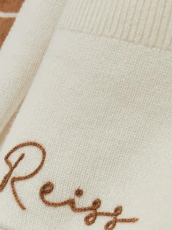 Reiss Off White/Camel Boom McLaren F1 Team Varsity Wool-Cashmere Cardigan